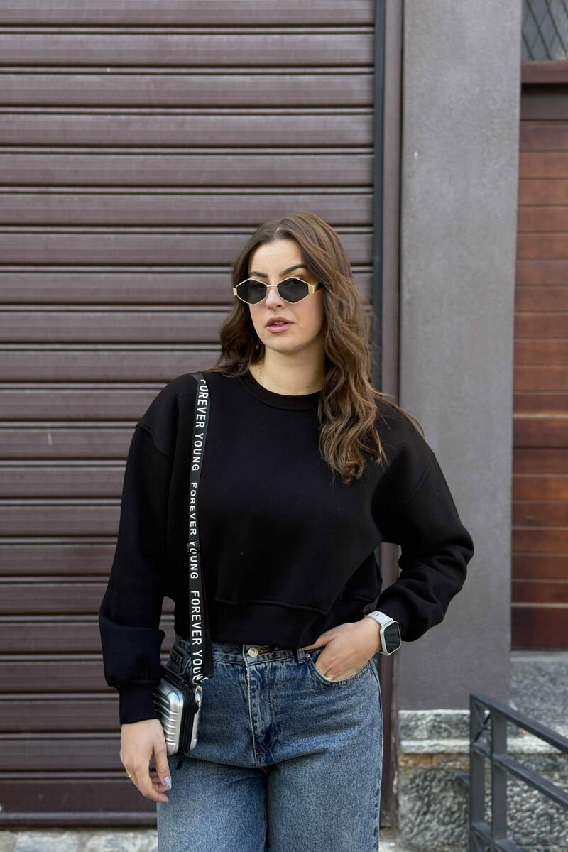 ONE COLOR SHORT WOMEN SWEATSHIRT BLACK/ E ZEZE - 2