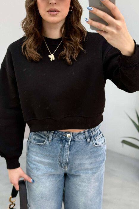 ONE COLOR SHORT WOMEN SWEATSHIRT IN BLACK COLOR - 6