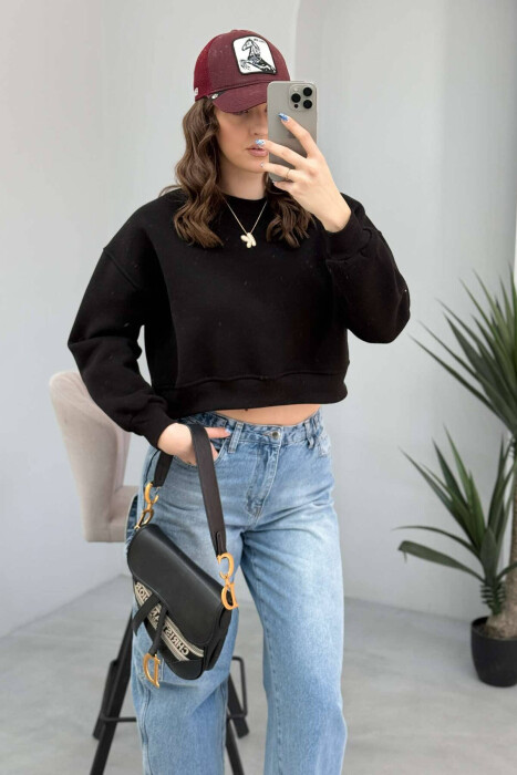 ONE COLOR SHORT WOMEN SWEATSHIRT IN BLACK COLOR - 7