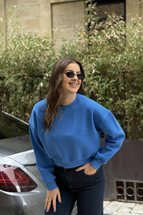 ONE COLOR SHORT WOMEN SWEATSHIRT LIGHTBLUE/BZ 