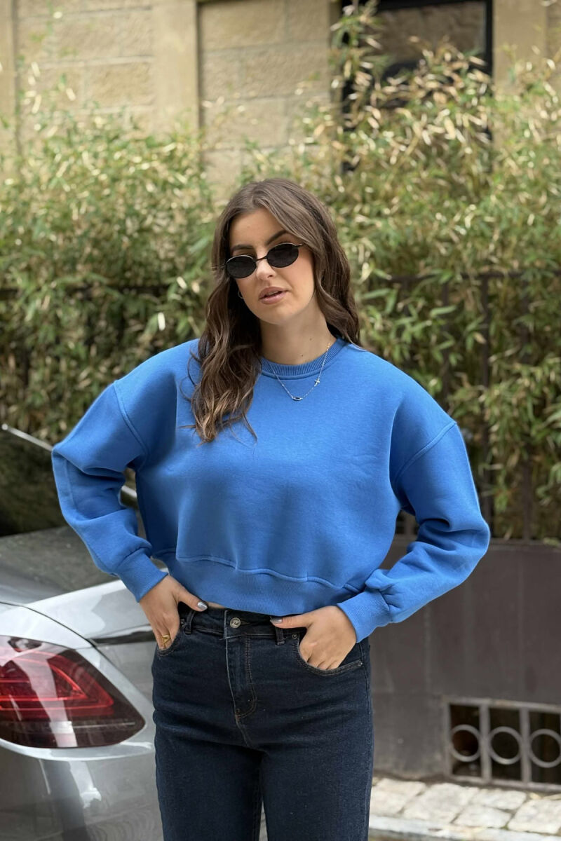 ONE COLOR SHORT WOMEN SWEATSHIRT LIGHTBLUE/BZ - 2