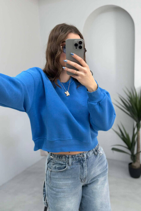 ONE COLOR SHORT WOMEN SWEATSHIRT IN LIGHT BLUE COLOR - 3