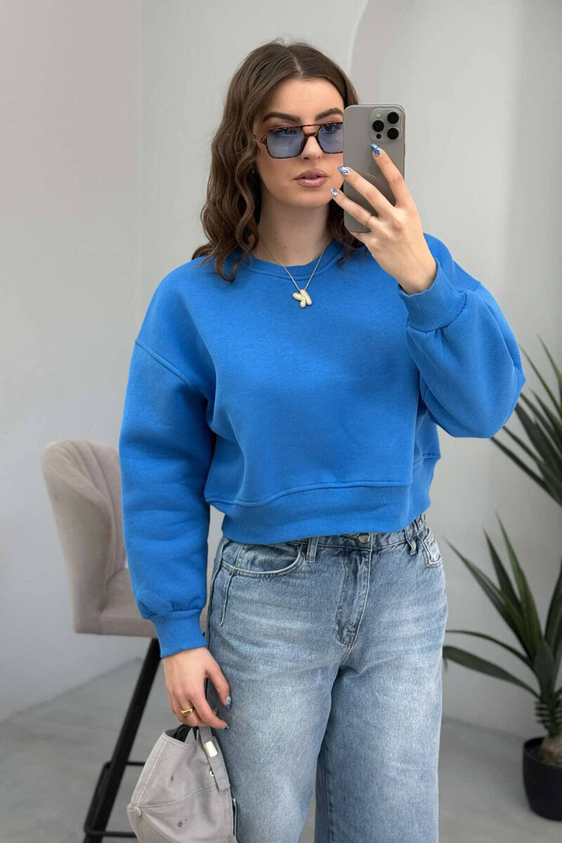 ONE COLOR SHORT WOMEN SWEATSHIRT IN LIGHT BLUE COLOR - 5