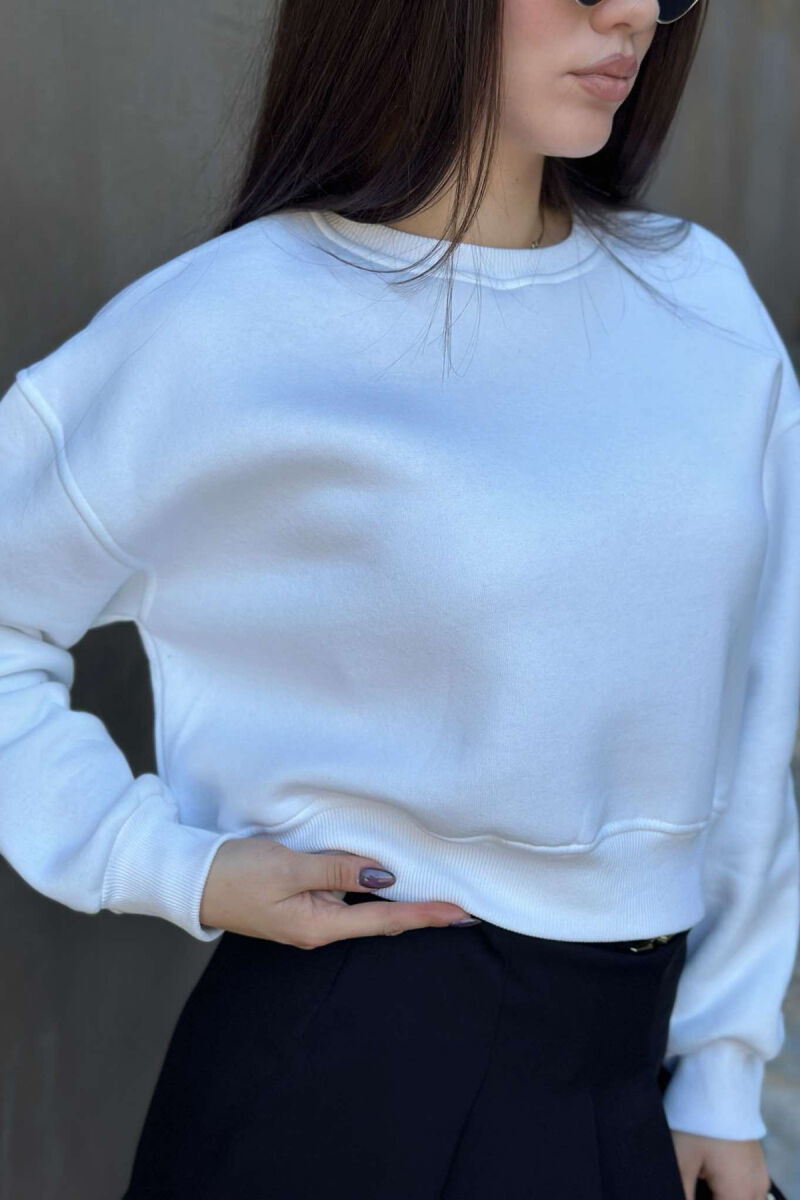 ONE COLOR SHORT WOMEN SWEATSHIRT WHITE-E BARDHE - 3