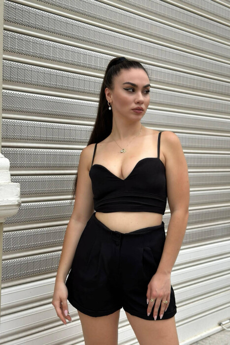 ONE COLOR SHORTS+CROP WOMEN SET BLACK/ E ZEZE - KLAUDIO FASHION