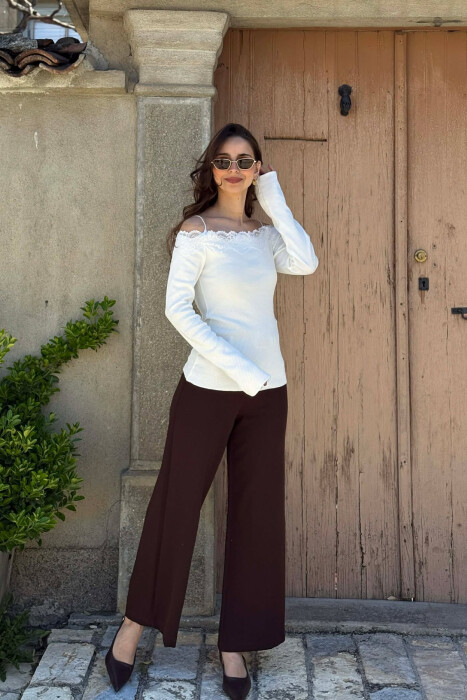 ONE COLOR SHOULDER OFF WOMAN SWEATSHIRT WHITE-E BARDHE - KLAUDIO FASHION