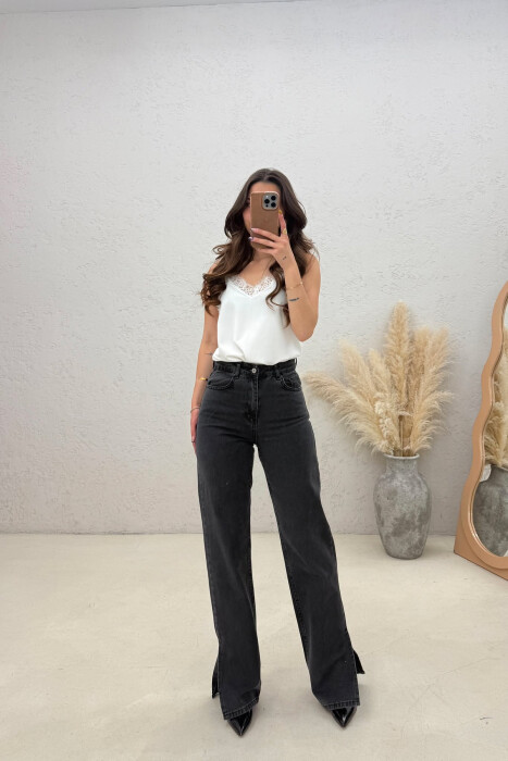 ONE COLOR SIDE CUTTED WOMAN JEANS BLACK/ E ZEZE - 5
