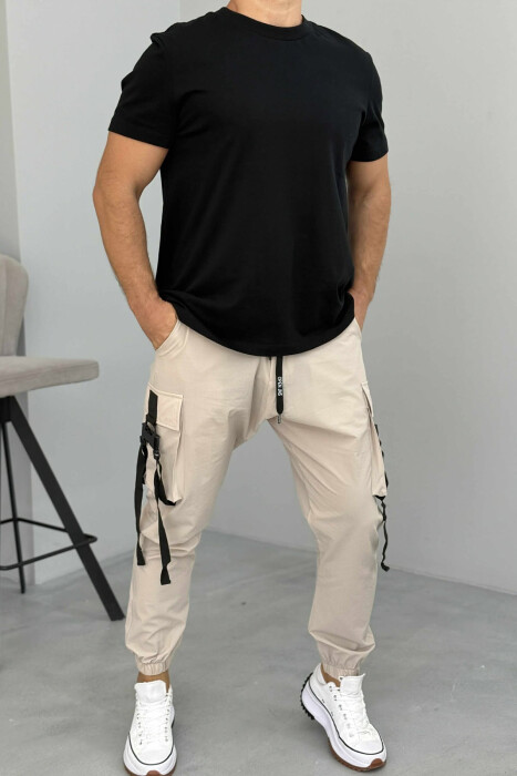 ONE COLOR SIDE POCKETS DETAILS MEN PANTS BEIGE/BEZHE - 1