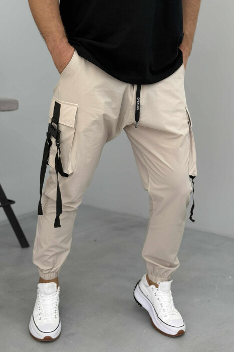 ONE COLOR SIDE POCKETS DETAILS MEN PANTS BEIGE/BEZHE - 2