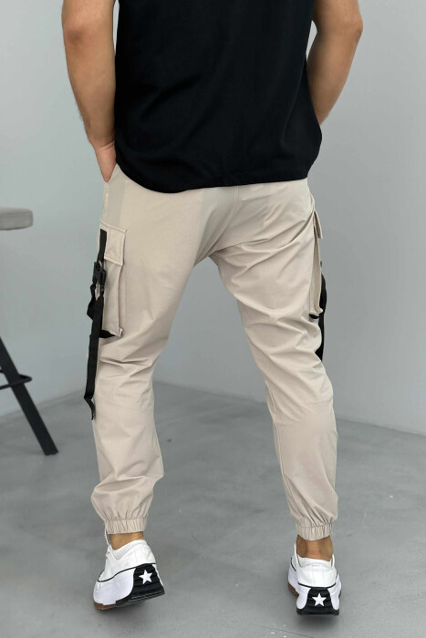 ONE COLOR SIDE POCKETS DETAILS MEN PANTS BEIGE/BEZHE - 3