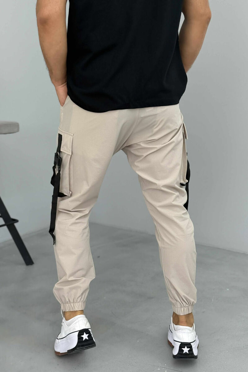 ONE COLOR SIDE POCKETS DETAILS MEN PANTS BEIGE/BEZHE - 3