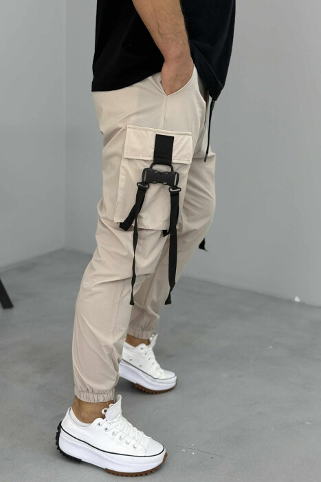ONE COLOR SIDE POCKETS DETAILS MEN PANTS BEIGE/BEZHE - 4