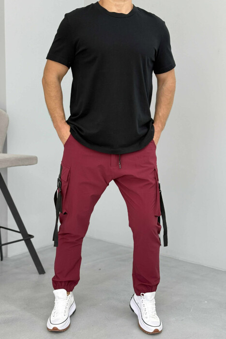 ONE COLOR SIDE POCKETS DETAILS MEN PANTS BURGUNDY/VISHNJE - KLAUDIO FASHION