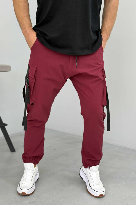 ONE COLOR SIDE POCKETS DETAILS MEN PANTS BURGUNDY/VISHNJE - 1
