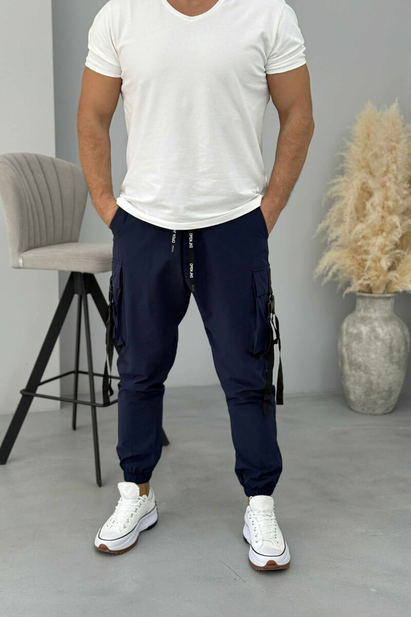 ONE COLOR SIDE POCKETS DETAILS MEN PANTS DARK BLUE/BEE - 2