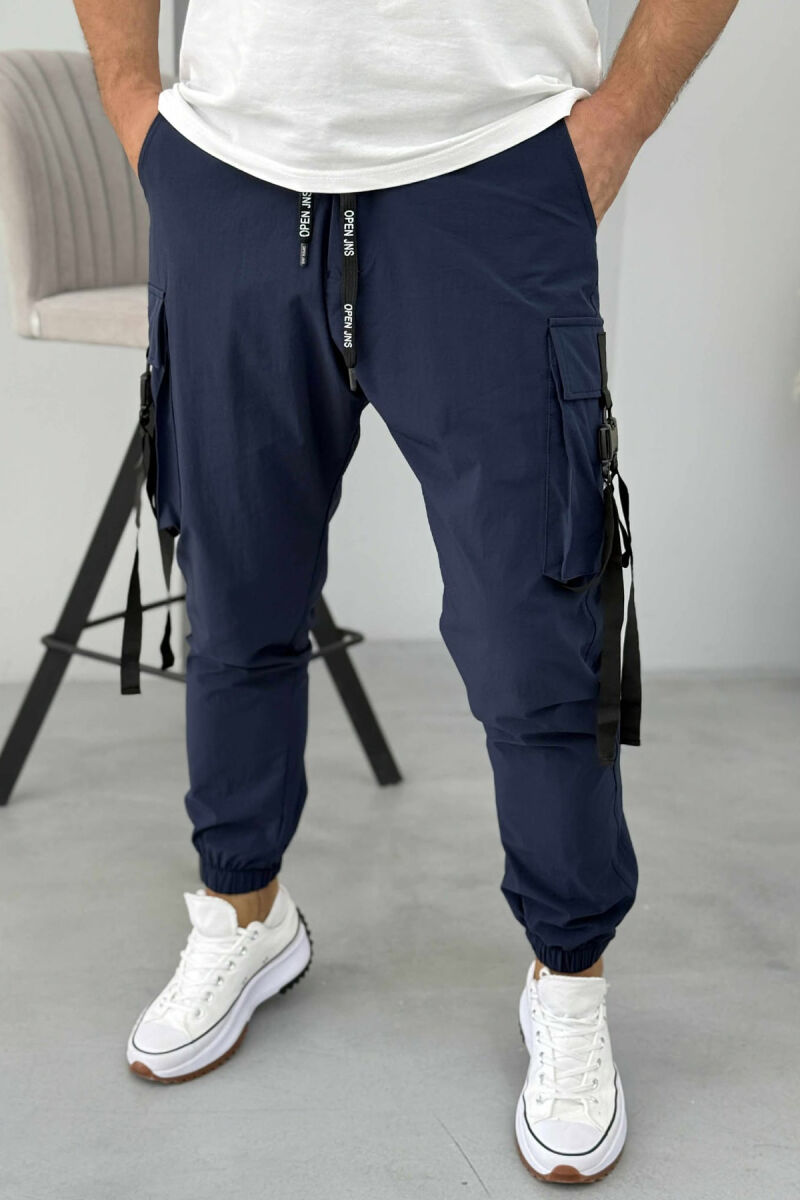 ONE COLOR SIDE POCKETS DETAILS MEN PANTS DARK BLUE/BEE - 1