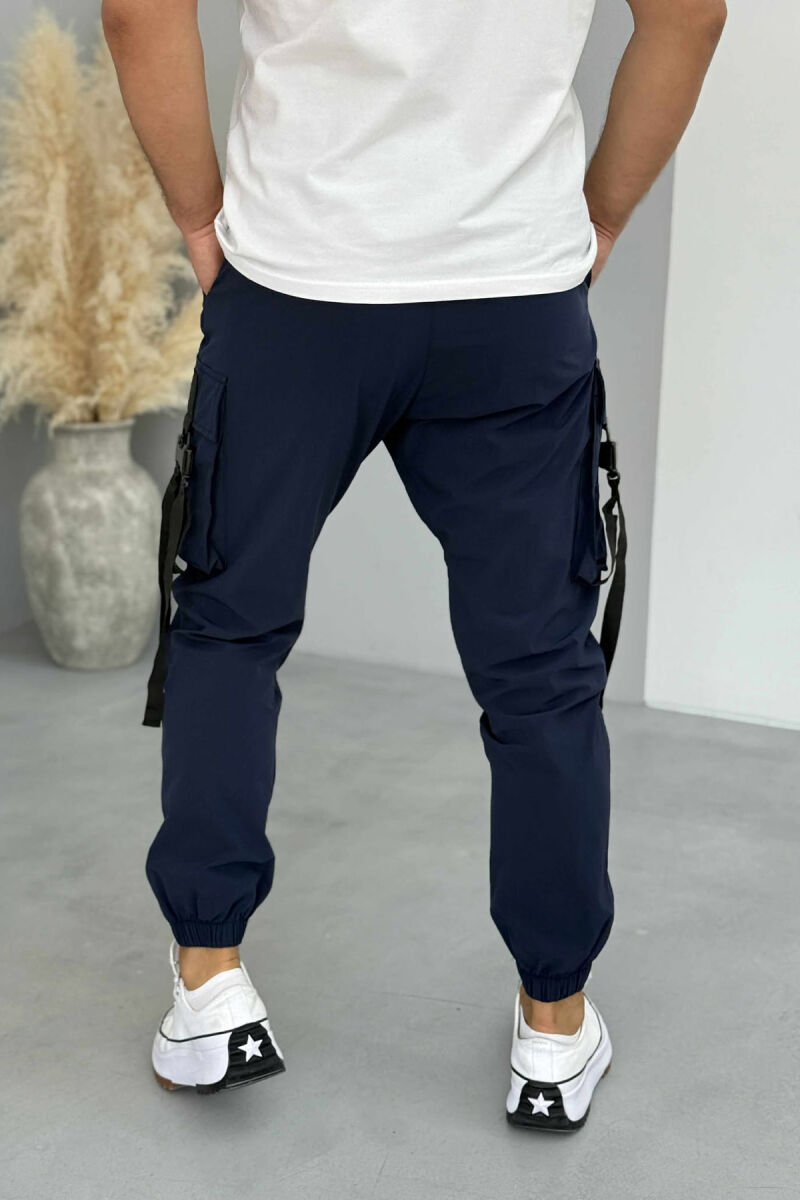 ONE COLOR SIDE POCKETS DETAILS MEN PANTS DARK BLUE/BEE - 3