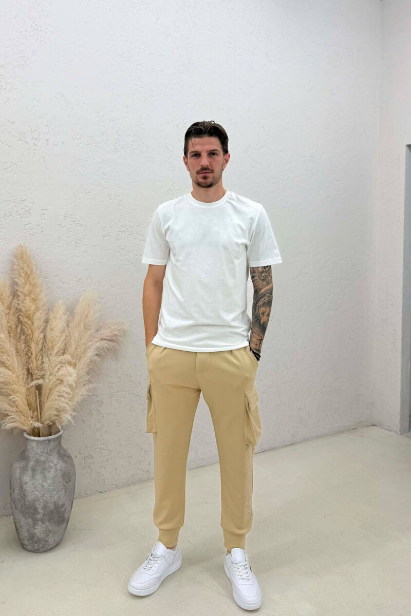 ONE COLOR SIDE POCKETS SIMPLE MEN JOGGERS BEIGE/BEZHE - 1