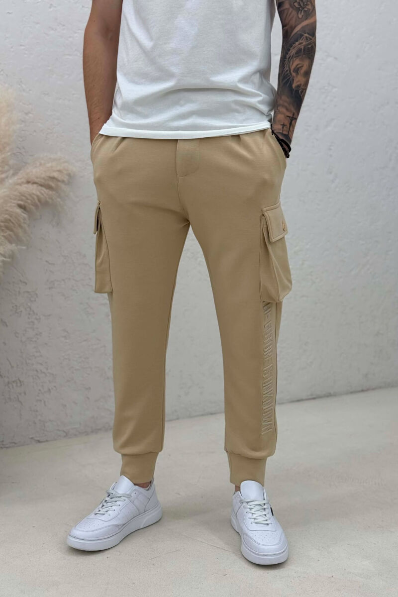 ONE COLOR SIDE POCKETS SIMPLE MEN JOGGERS BEIGE/BEZHE - 2