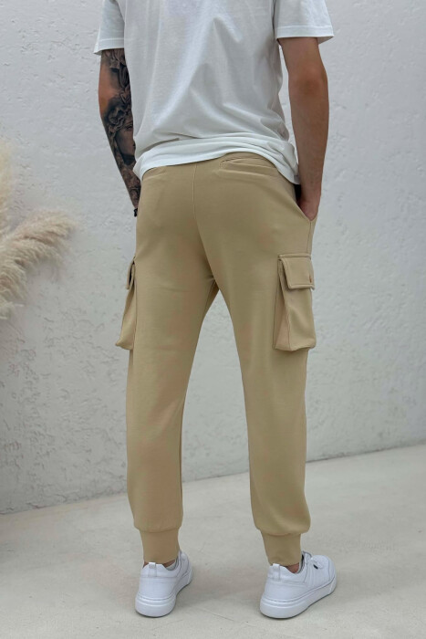 ONE COLOR SIDE POCKETS SIMPLE MEN JOGGERS BEIGE/BEZHE - 3