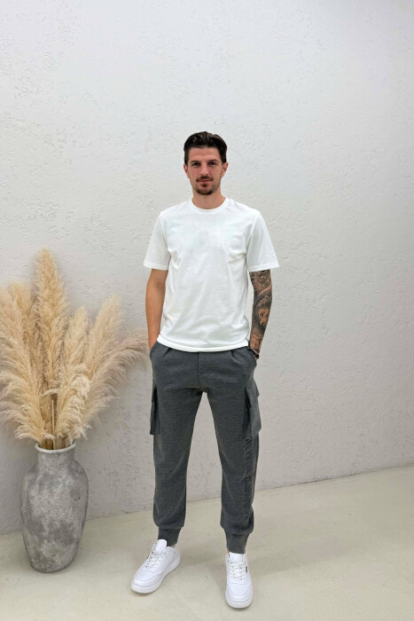 ONE COLOR SIDE POCKETS SIMPLE MEN JOGGERS GREY/GRI - 1