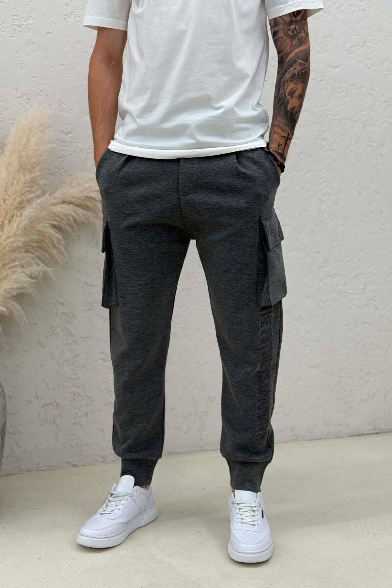 ONE COLOR SIDE POCKETS SIMPLE MEN JOGGERS GREY/GRI - 2
