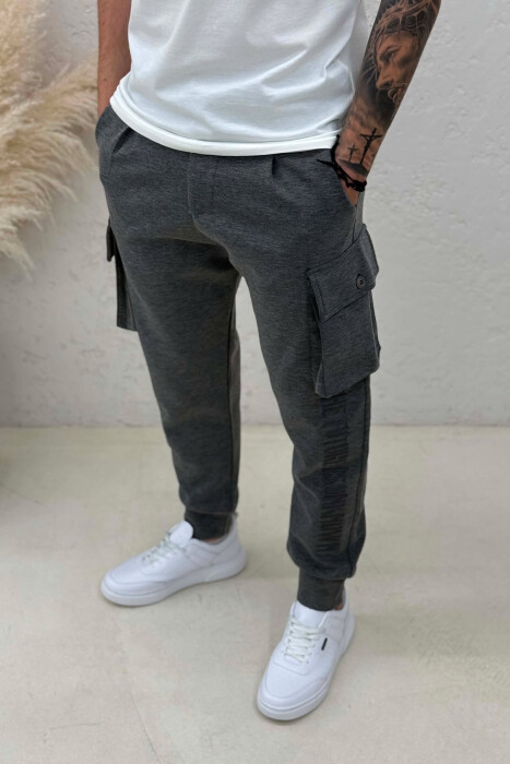ONE COLOR SIDE POCKETS SIMPLE MEN JOGGERS GREY/GRI - 4