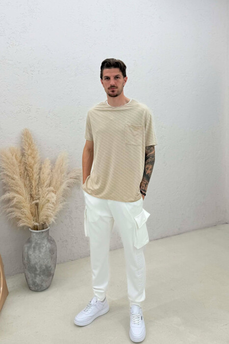 ONE COLOR SIDE POCKETS SIMPLE MEN JOGGERS WHITE-E BARDHE - KLAUDIO FASHION