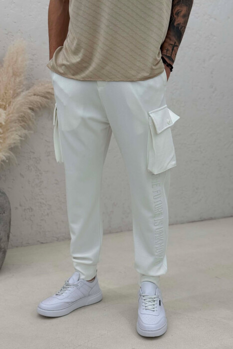 ONE COLOR SIDE POCKETS SIMPLE MEN JOGGERS WHITE-E BARDHE - 2
