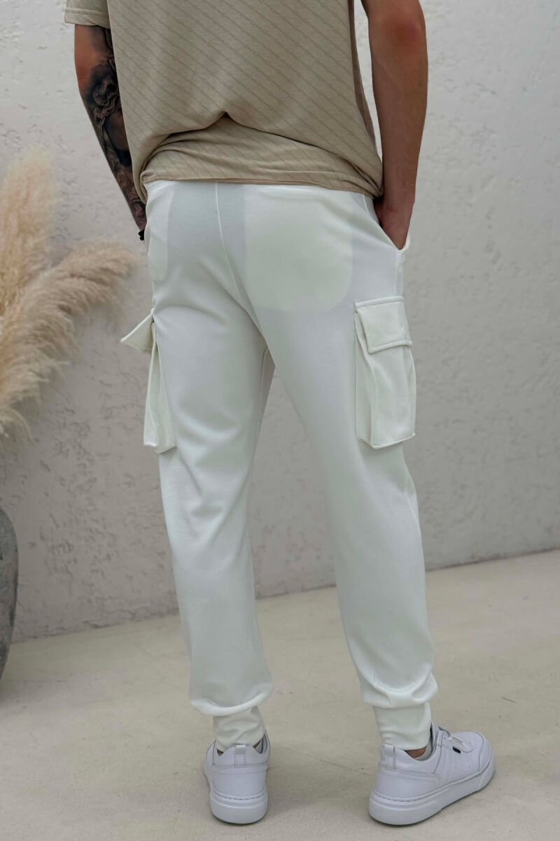 ONE COLOR SIDE POCKETS SIMPLE MEN JOGGERS WHITE-E BARDHE - 3
