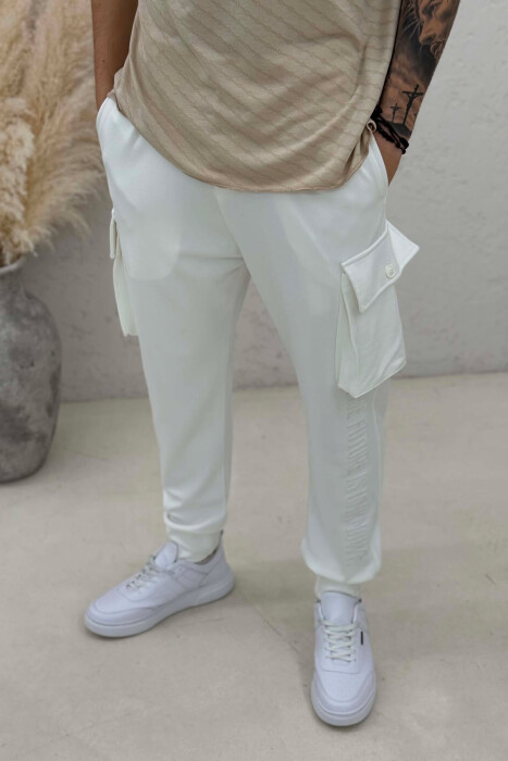 ONE COLOR SIDE POCKETS SIMPLE MEN JOGGERS WHITE-E BARDHE - 4