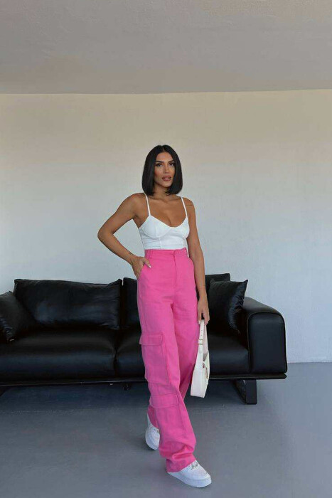 ONE COLOR SIDE POCKETS WOMEN TROUSERS PINK/ROZE 