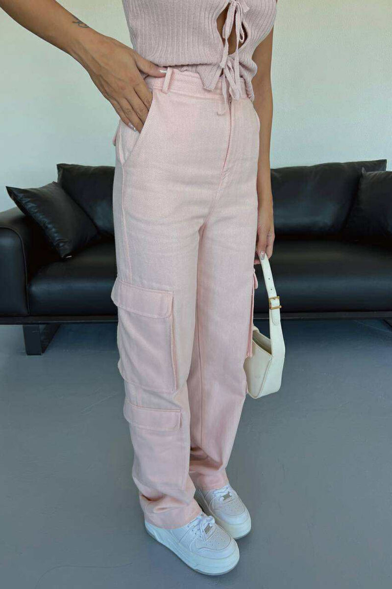 ONE COLOR SIDE POCKETS WOMEN TROUSERS POWDER/PUDER - 2