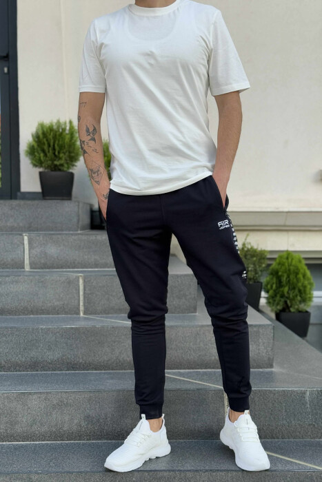 ONE COLOR SIDE WRITTINGS MEN SWEATPANTS DARK BLUE/BEE - 1