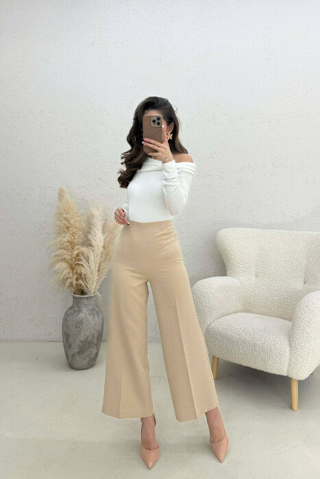ONE COLOR SIDE ZIPPER WOMEN TROUSERS BEIGE/BEZHE 