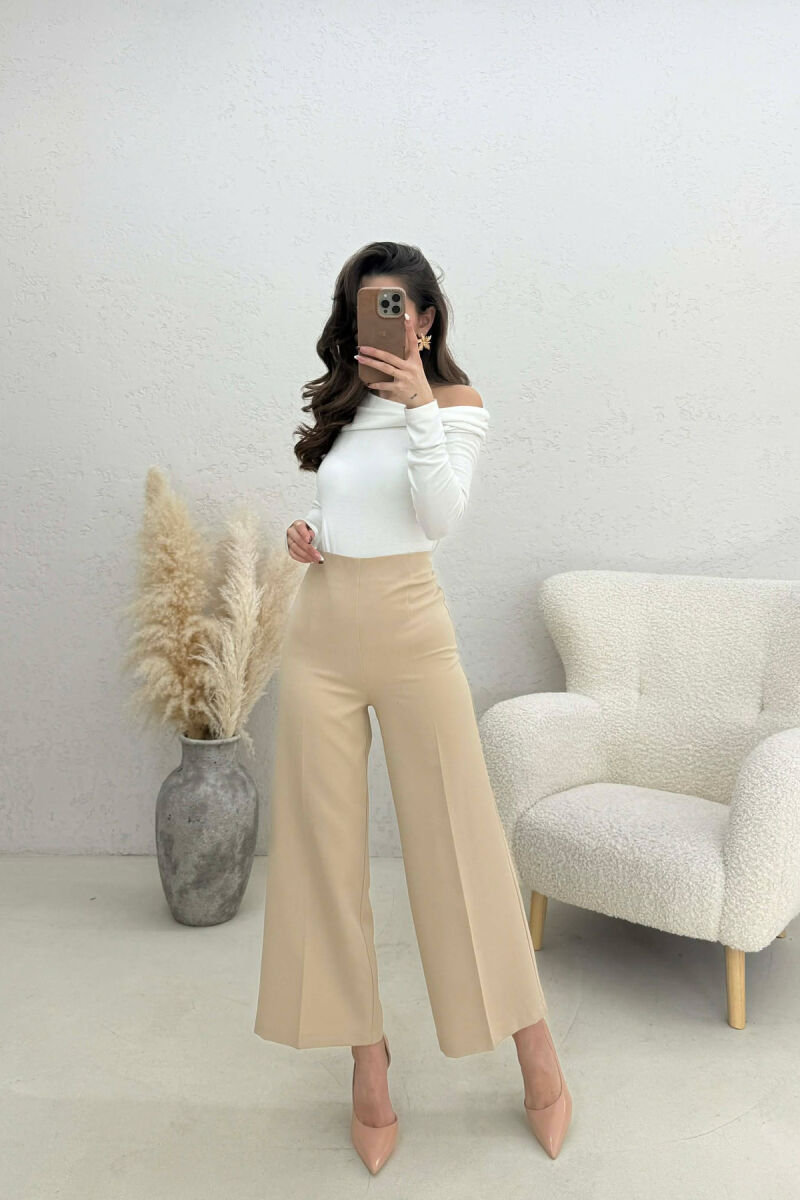 ONE COLOR SIDE ZIPPER WOMEN TROUSERS BEIGE/BEZHE - 1