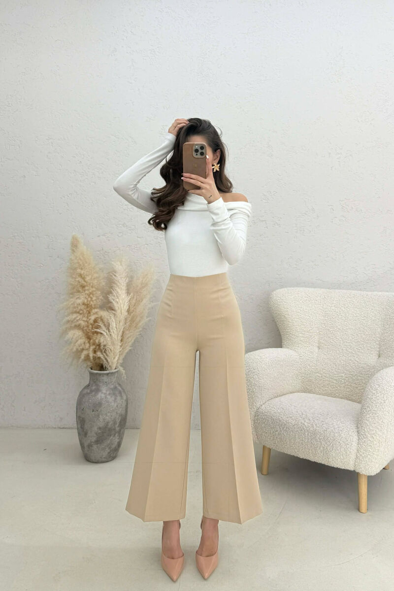 ONE COLOR SIDE ZIPPER WOMEN TROUSERS BEIGE/BEZHE - 2