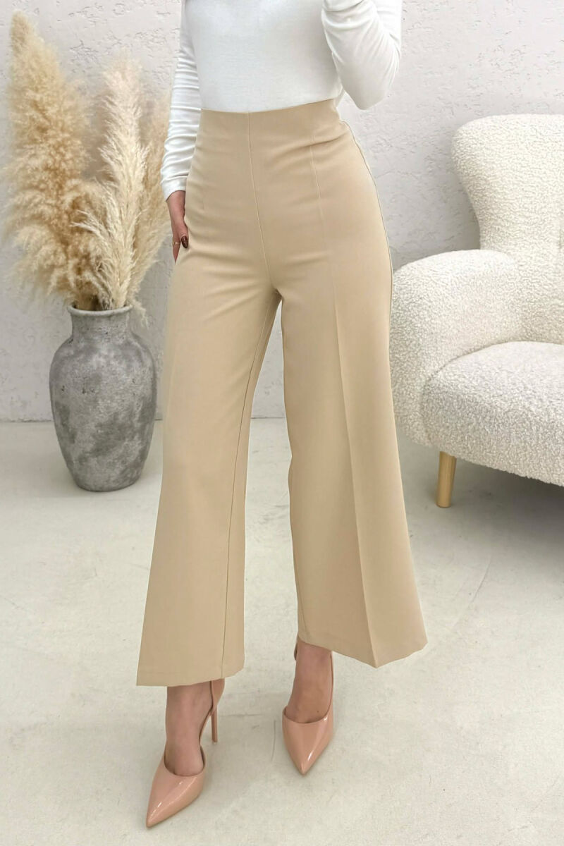 ONE COLOR SIDE ZIPPER WOMEN TROUSERS BEIGE/BEZHE - 4
