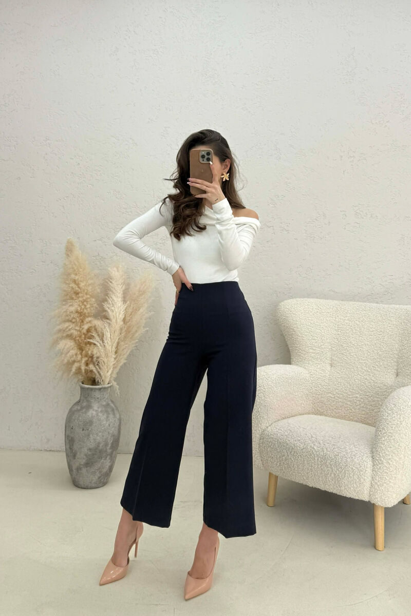 ONE COLOR SIDE ZIPPER WOMEN TROUSERS BLUE/BLU - 1