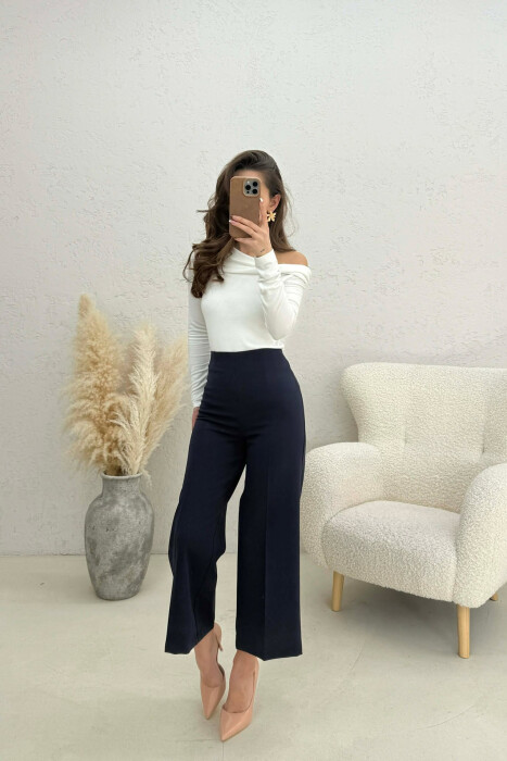 ONE COLOR SIDE ZIPPER WOMEN TROUSERS BLUE/BLU - 2