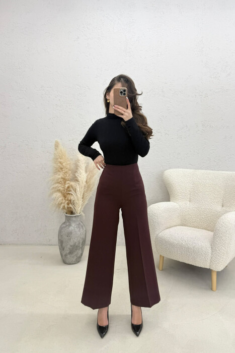ONE COLOR SIDE ZIPPER WOMEN TROUSERS BURGUNDY/VISHNJE - KLAUDIO FASHION