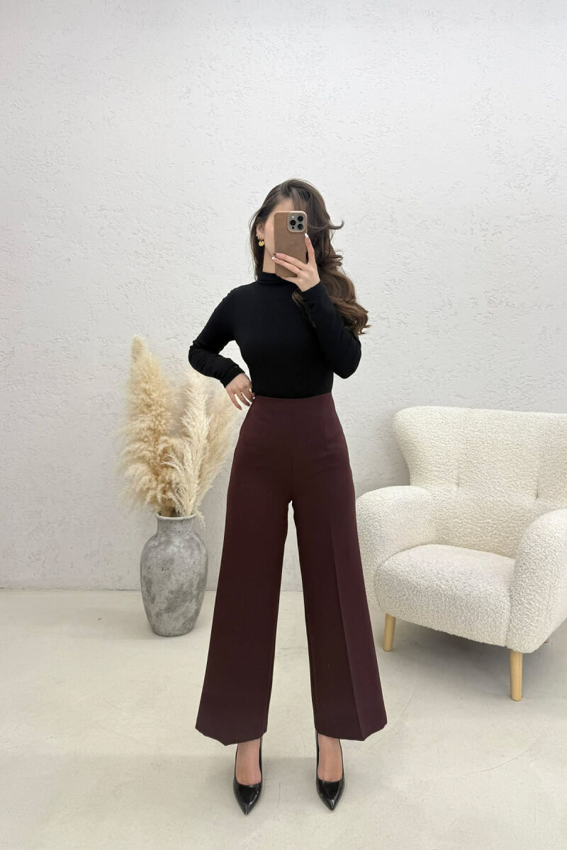ONE COLOR SIDE ZIPPER WOMEN TROUSERS BURGUNDY/VISHNJE - 1