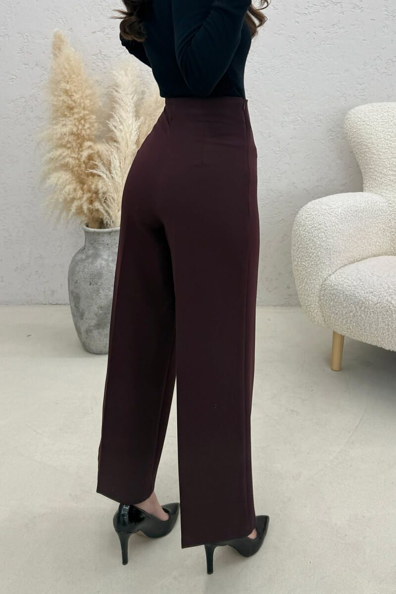 ONE COLOR SIDE ZIPPER WOMEN TROUSERS BURGUNDY/VISHNJE - 2