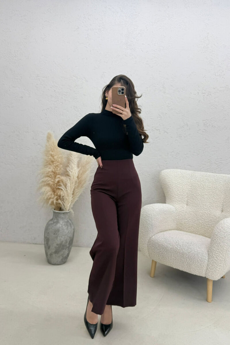 ONE COLOR SIDE ZIPPER WOMEN TROUSERS BURGUNDY/VISHNJE - 4