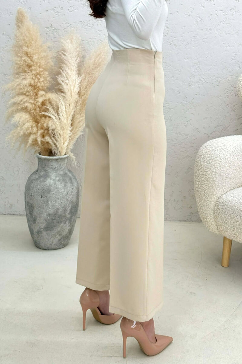 ONE COLOR SIDE ZIPPER WOMEN TROUSERS CREAM/KREM - 2