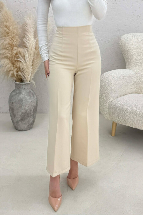ONE COLOR SIDE ZIPPER WOMEN TROUSERS CREAM/KREM - 3