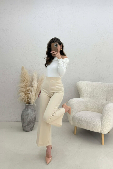 ONE COLOR SIDE ZIPPER WOMEN TROUSERS CREAM/KREM - 4
