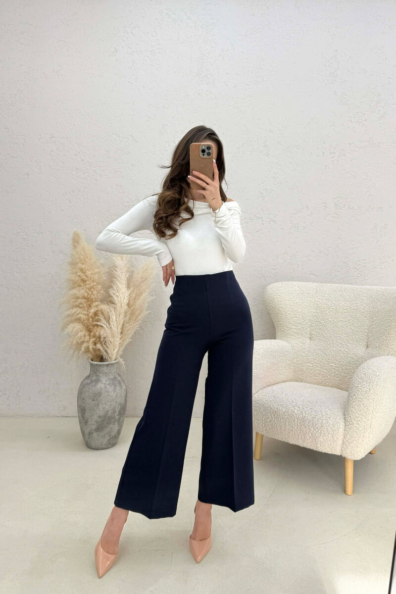 ONE COLOR SIDE ZIPPER WOMEN TROUSERS DARK BLUE/BEE - 1