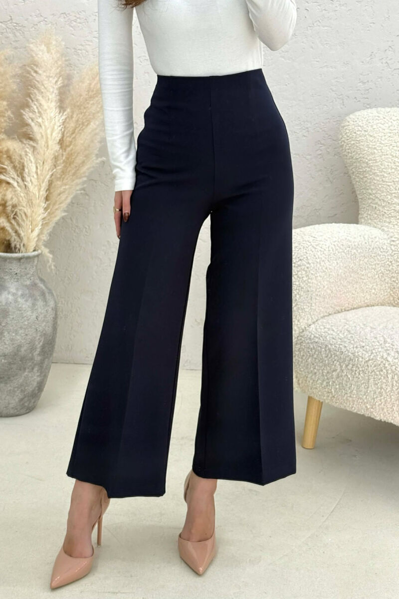 ONE COLOR SIDE ZIPPER WOMEN TROUSERS DARK BLUE/BEE - 2