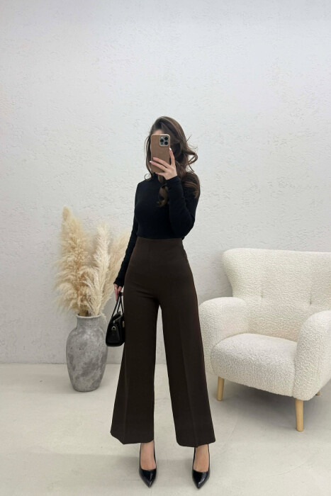ONE COLOR SIDE ZIPPER WOMEN TROUSERS DARK BROWN/KAE - 1